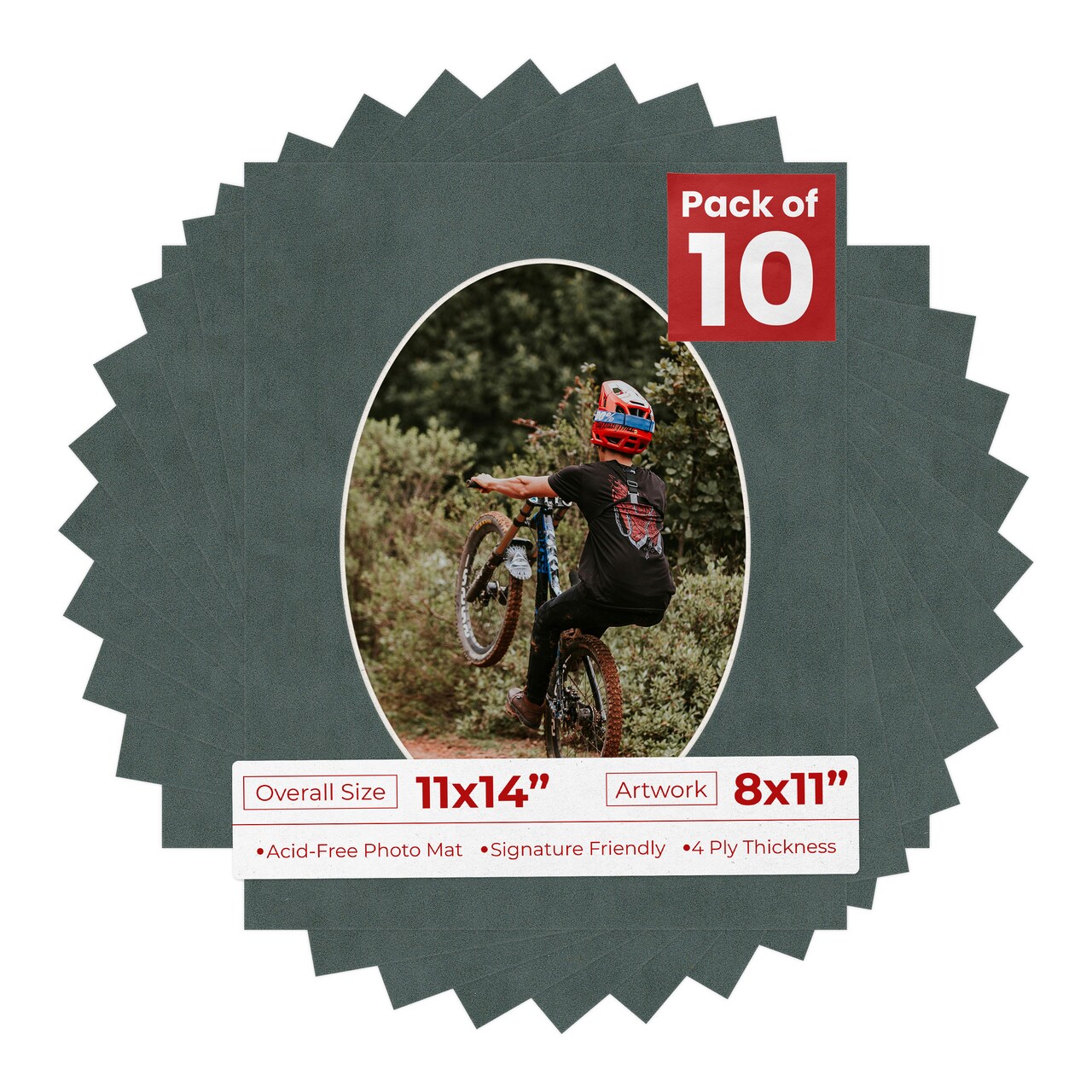 Dark Grey Suede Mat Board for 11x14 Frames - Oval Opening for 8x11 Photos
